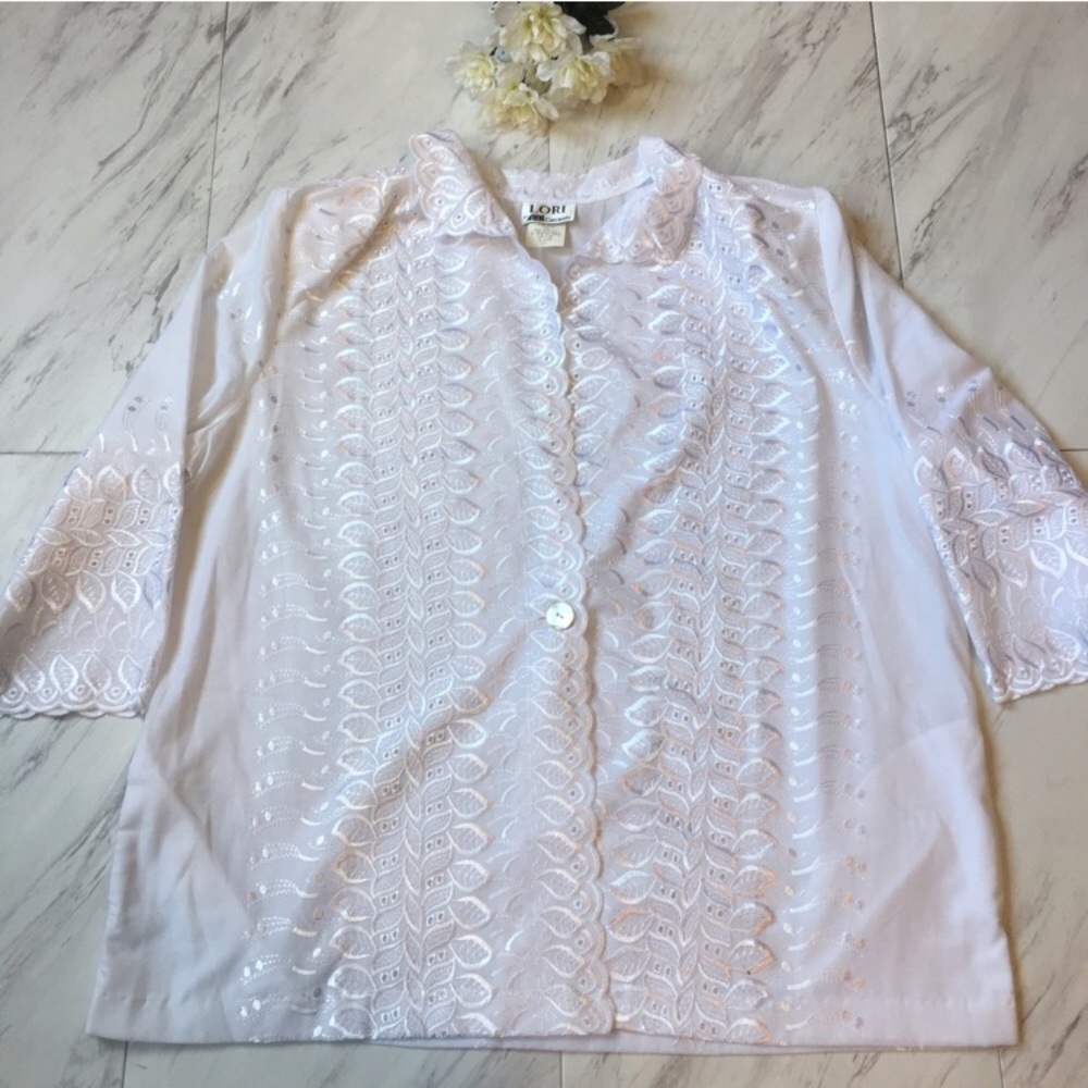 Vintage LORI | White Blouse Jacket Scalloped Edges